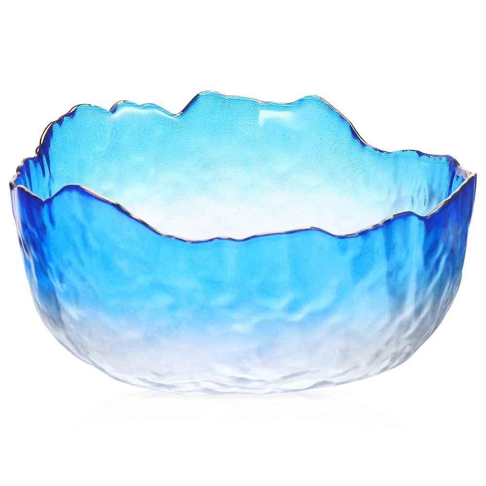 LALAFINA Glass Manicure Soaking Bowl Nail Soak off Bowl 9 Inch Pedicure Salon Bath Nail Remover for Fingernail Toenail Caring Polish Removal, Blue
