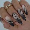 Dark Butterfly Rhinestone Press-On Fake Nails Almond Shaped Fake Nails Medium Glossy Press-On Fake Nails Natural Full Coverage Fake Nails Acrylic Glue Press-On Fake Nails for Women view 1