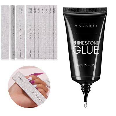 Makartt Nail Rhinestone Glue for Nails, Gel Nail Glue Bundle with Nail File 80 80 Grit Emery Boards for Nails 10pcs Nail Files