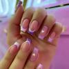 RikView French Tip Press on Nails Medium Fake Nails Purple & White Nails Glossy Square Acrylic Nails for Women(Medium Square White) view 1