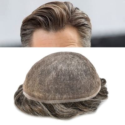 Toupee for Men Human Hair Replacement Systems Full French Lace Hair Systems Swiss Lace Toupee Hairpieces Bleached Knots Male All Lace Men Hair Units 8X10"-100% density#350 Dark Brown with 50% Gray