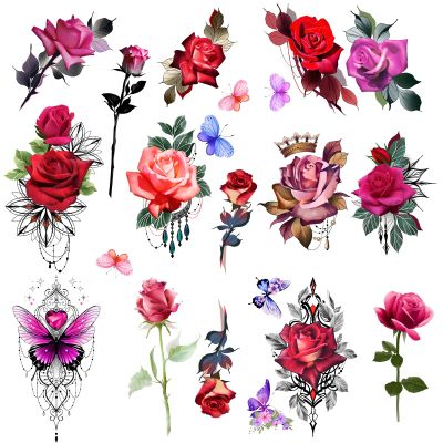 ROARHOWL Stunning rose flower temporary tattoos, large rose fake tattoos for women,rose tattoo set (Rose 3)