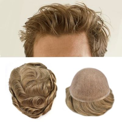 Toupee for Men Human Hair Replacement Full French Lace Hair Systems Swiss Lace Toupee Hairpieces All Lace Men Hair Unit 8X10"-120% density#2020 light ash blondee with 20% Gray