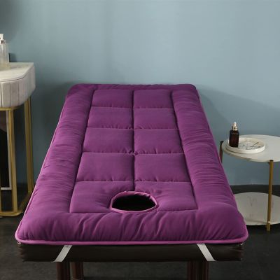 QQXX Massage Spa Mattress for Beauty Salon, Thicken Massage Bed Sheet with Holes, Anti-Slip Breathable Quilted Mattress Topper Facial Massage Bed Cover(80x190cm(31x75inch), Purple)