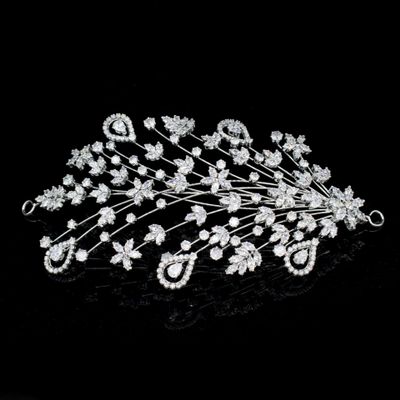 QXMYOO Luxury Cubic Zirconia Soft Headband for Wedding Big Crystal Peacock Hairband Evening Prom Birthday Pageant Tiara Hair Jewelry Accessories Bridal Headpieces (Silver)