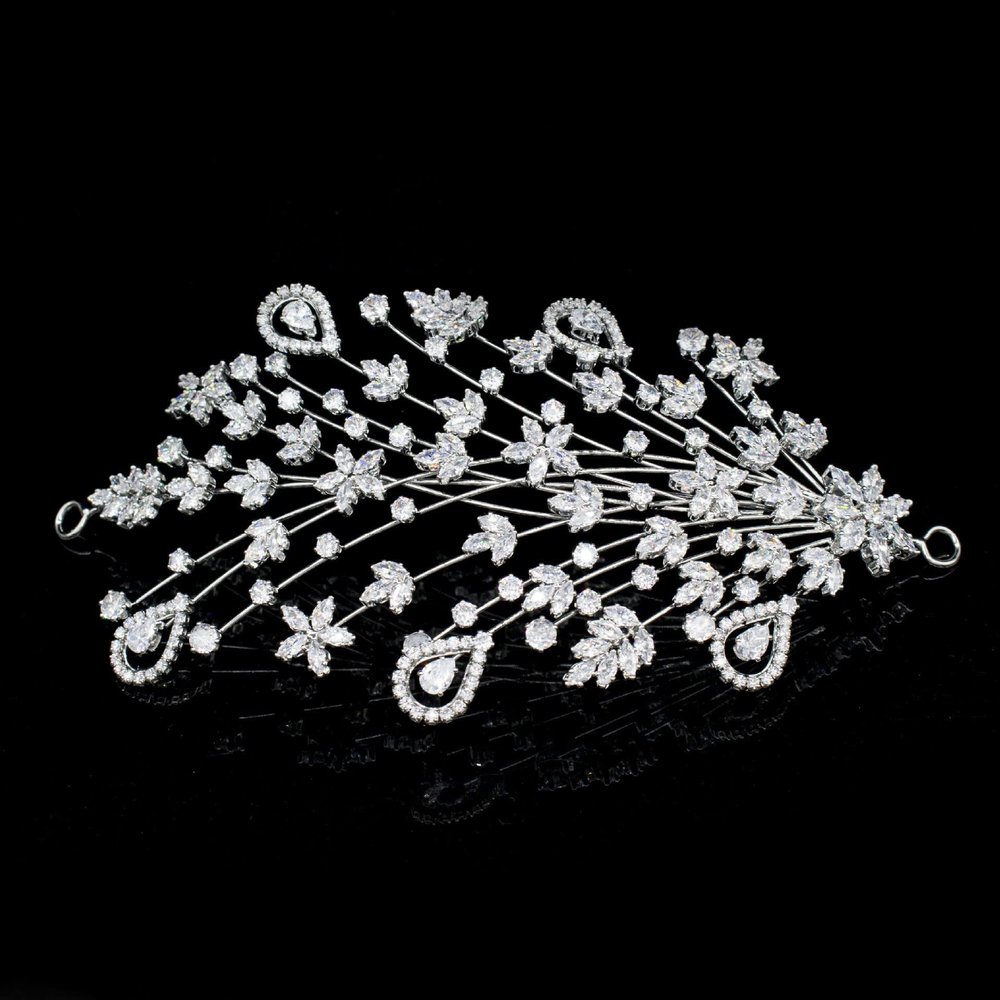 QXMYOO Luxury Cubic Zirconia Soft Headband for Wedding Big Crystal Peacock Hairband Evening Prom Birthday Pageant Tiara Hair Jewelry Accessories Bridal Headpieces (Silver)