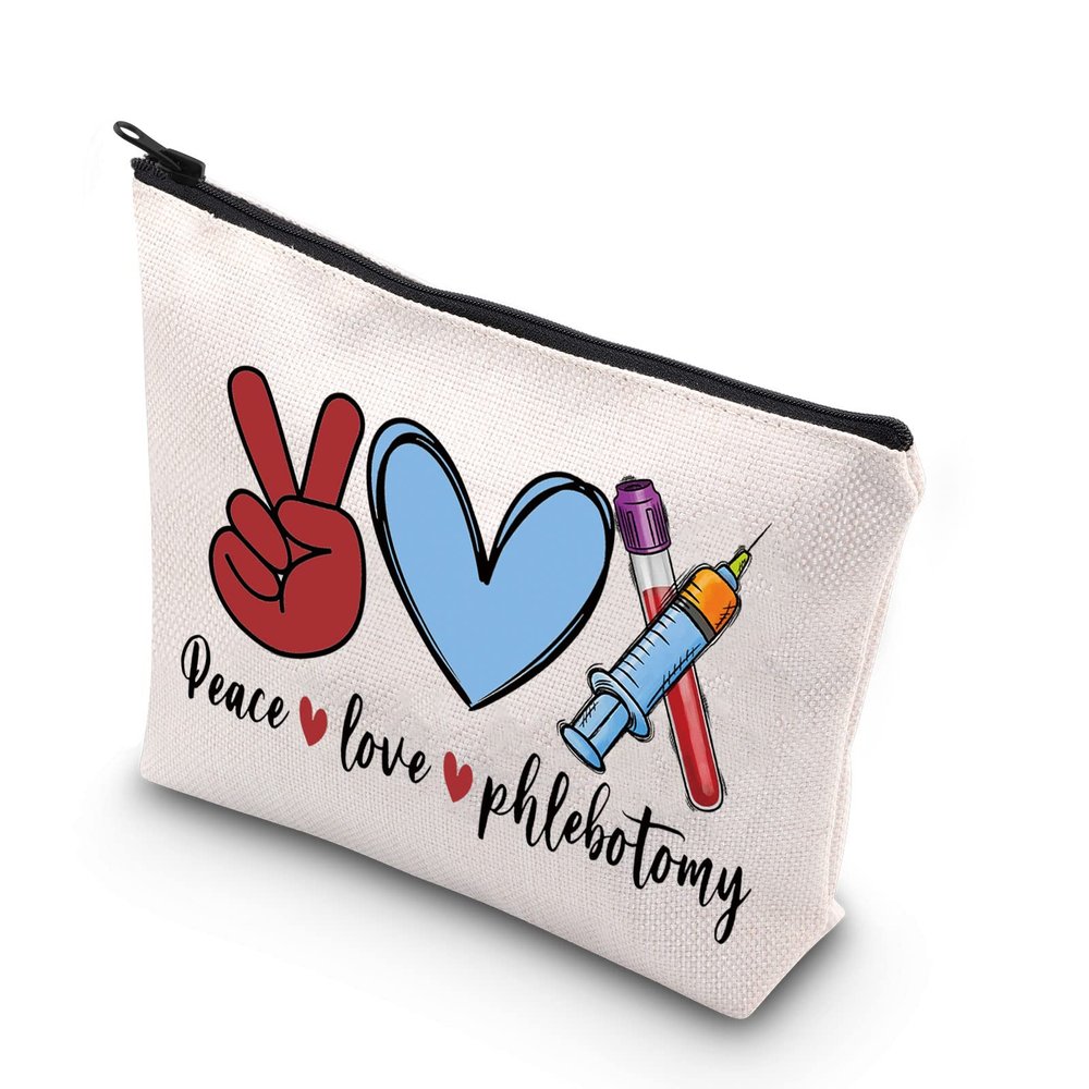 BDPWSS Phlebotomist Gift For Women PBT Nurse Graduation Gift Peace Love Phlebotomy Funny Phlebotomy Technician Makeup Bag (Peace love phle)