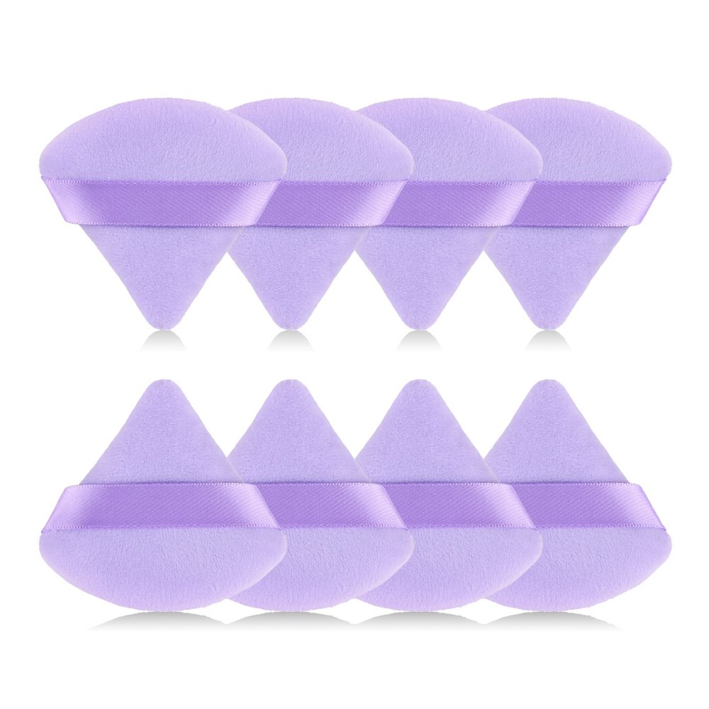 RAREIUS 8pcs Triangular Powder Puff Face Soft Velvet Makeup Puff for Loose Powder Body Powder Makeup Sponge for Contouring Wet Dry Foundation Blender Sponge Beauty Makeup Tool.(Purple)