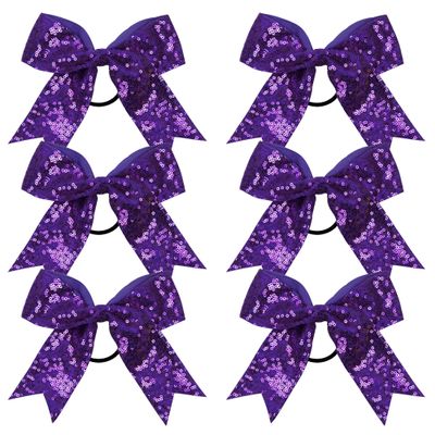 Metallic Sequin and Holographic 6 Inch Cheer Bow Cheerleader Cheerleading Jumbo Cheer Bow Hair Tie Hair Bow School (Purple)