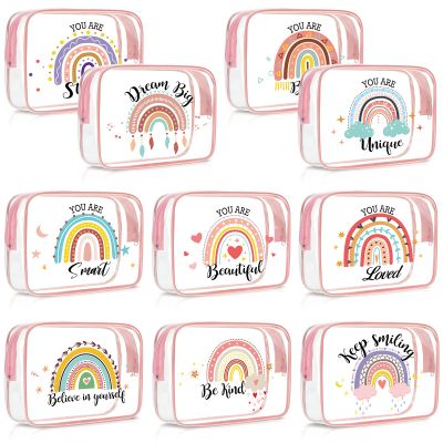 Kacctyen 10 Pcs Rainbow Clear Makeup Bag Women Gifts Inspirational Quotes Waterproof PVC Cosmetic Bags Portable Multifunction Pouch for Graduation Friend Sister Nurse Gift Travel Vacation Organization