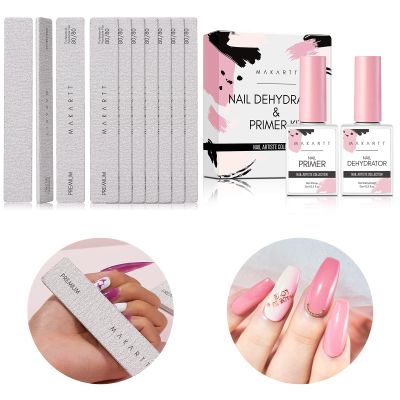 Makartt Nail Dehydrator and Primer Set, Acid Free Air Dry Bundle with Nail File 80 80 Grit Emery Boards for Nails 10pcs Nail Files for Acrylic Nails