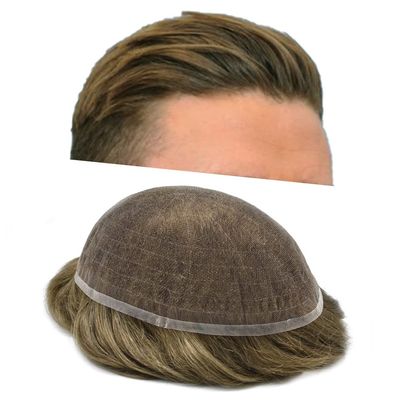 Toupee for Men Human Hair Replacement Systems Full French Lace Hair Systems Swiss Lace Toupee Hairpieces Bleached Knots All Lace Male Wig Unit 8X10"-100% density#710 Very Light Brown with 10% Gray