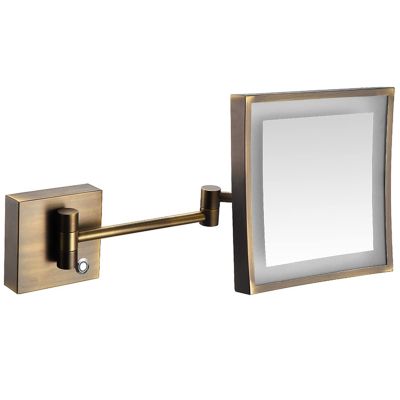 NOVOCE Touch Dimming Makeup Mirror with Lights and 3X Magnification, Square LED Wall Mounted Bathroom Vanity Mirror, Rotable Extendable Shaving Mirror,Nickel,Plug in (Color : Brass, Size : Hardwired)