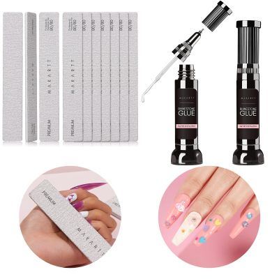 Makartt Nail Rhinestone Glue Gel Bundle with Nail File 80 80 Grit Emery Boards for Nails 10pcs Nail Files for Acrylic Nails
