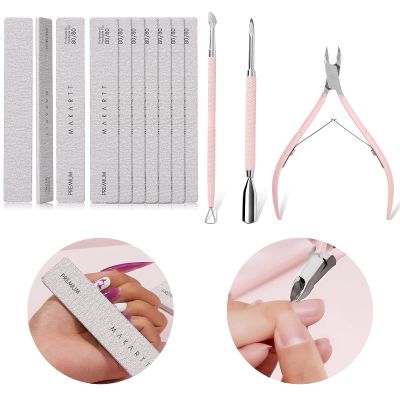 Makartt Cuticle Trimmer with Cuticle Pusher, 3 PCS Pink Nippers Nail Cuticle Bundle with Nail File 80 80 Grit Emery Boards for Nails 10pcs Nail Files for Acrylic Nails