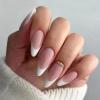 FRUJCDKI Medium French Tip Press-On Nails, French Rhinestone Almond Press-On Nails, Short Glue Press-On Nails, Reusable Fake Nails - Set of 24 Nails With Adhesive Labels view 1