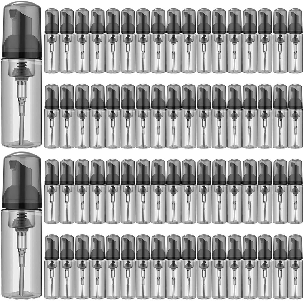 70 Pcs 2 oz Plastic Foam Soap Dispensers Refillable Lash Shampoo Bottles with Pump Mini Eyelash Cleaning Foam Bottle Dispenser for Refillable Travel Cosmetics (Gray)