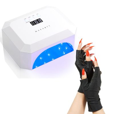 Makartt Rechargeable UV LED Light Cordless Nail Lamp Aurora 36W Professional Nail Dryer Bundle UV Gloves for Nail Lamp Gel Curing, UPF50+ UV Protection Gloves for Manicures