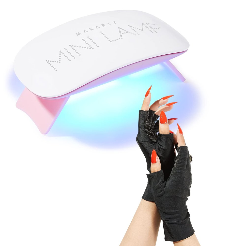 Makartt UV LED Nail Lamp, Mini UV Light for Gel Nails, 6W USB Portable Fast Drying Gel Polish Curing Light Bundle with UV Gloves for Nail Lamp Gel Curing, UPF50+ UV Protection Gloves for Man