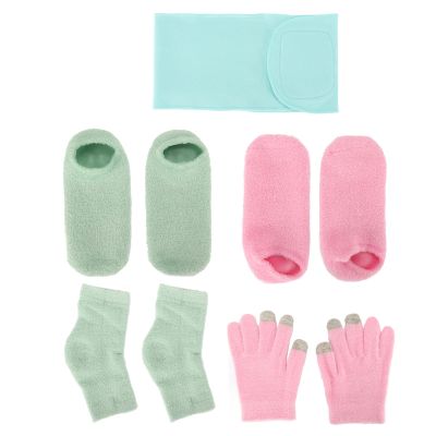 Gel Moisturizing Gloves Socks Kit, Reusable Infused Lotion Gloves Heel Socks for Dry Cracked Feet Fuzzy Spa Socks for Women Men