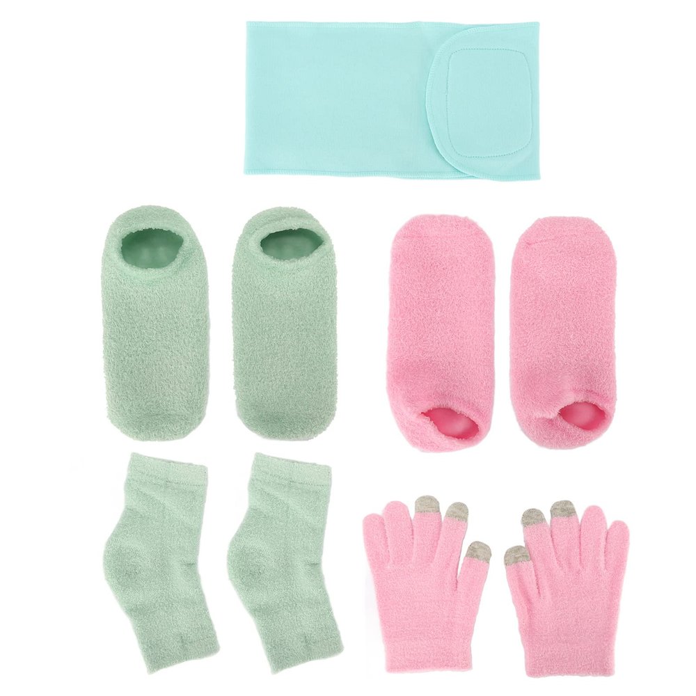 Gel Moisturizing Gloves Socks Kit, Reusable Infused Lotion Gloves Heel Socks for Dry Cracked Feet Fuzzy Spa Socks for Women Men