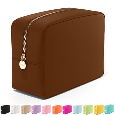 Embla Makeup Bag Travel Cosmetics Pouch and Toiletry Bag, Nylon Zipper Pouch Purse, Cute Make Up Organizer Storage Tote for Women Girls, Waterproof Travel Skincare Case, Large Makeup Bags, Chocolate