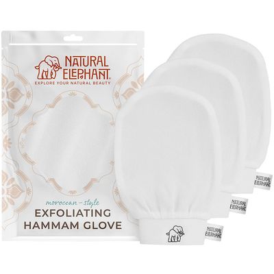 Natural Elephant Exfoliating Hammam Glove | Authentic Moroccan Kessa Body Scrub Mitt for Spa-Quality Skin Renewal | Pearl White 3 Pack