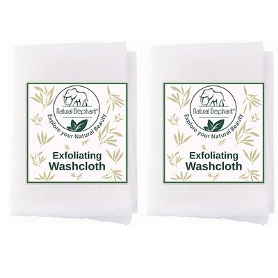 Natural Elephant Exfoliating Washcloth - Pearl White Japanese Shower Scrubber for Body - Single Washcloth for Gentle Skin Exfoliation (2 Pack (2 Washcloths))