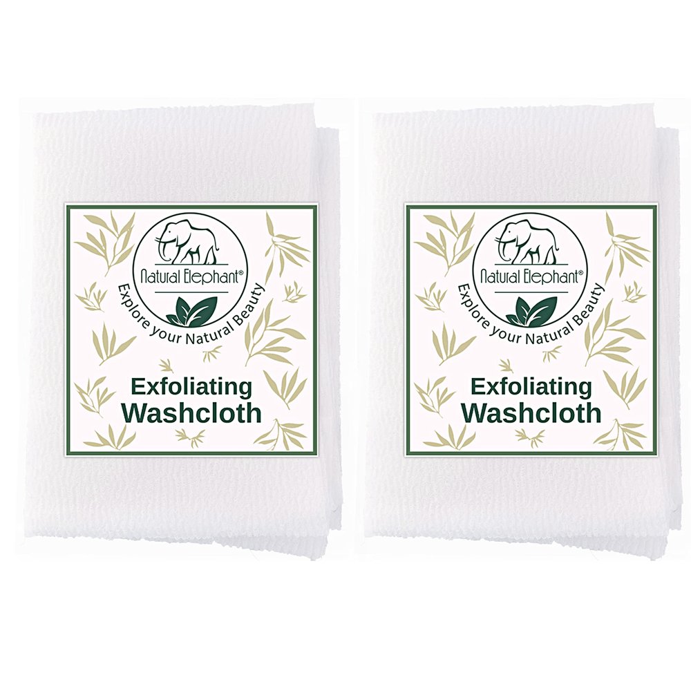 Natural Elephant Exfoliating Washcloth - Pearl White Japanese Shower Scrubber for Body - Single Washcloth for Gentle Skin Exfoliation (2 Pack (2 Washcloths))