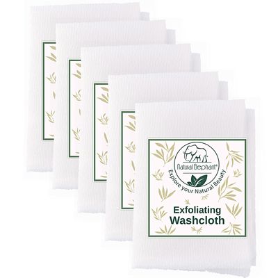 Natural Elephant Exfoliating Washcloth Pearl White Japanese Shower Scrubber for Body (5 Pack (5 Washcloths))