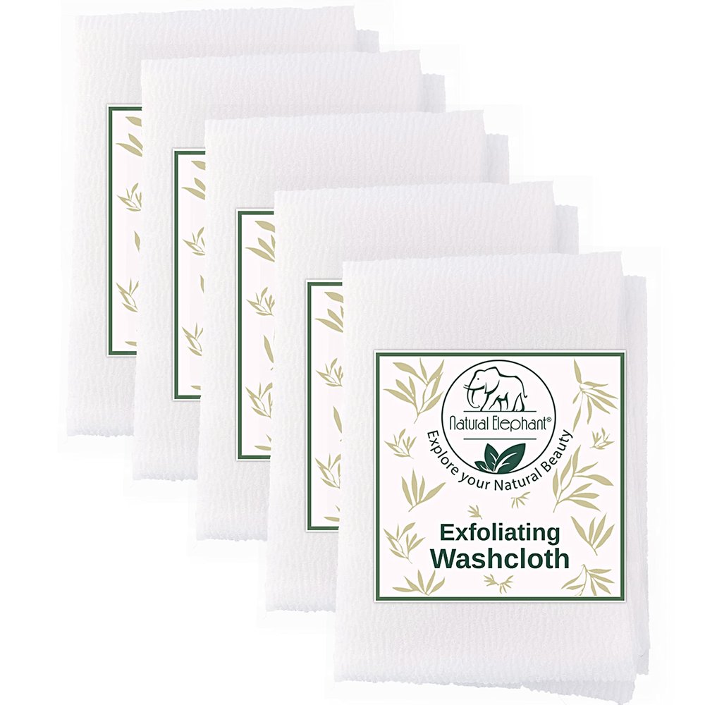 Natural Elephant Exfoliating Washcloth Pearl White Japanese Shower Scrubber for Body (5 Pack (5 Washcloths))