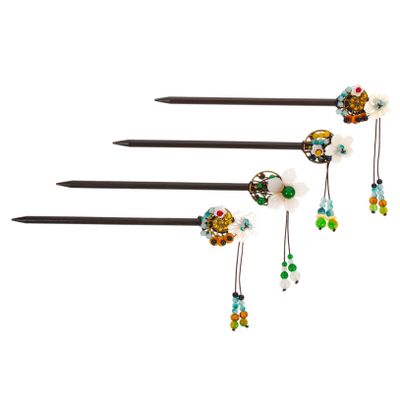 BIUDECO 4pcs Chinese Style Hair Pins Hair Bun Sticks for Women Decorative Tassels Traditional