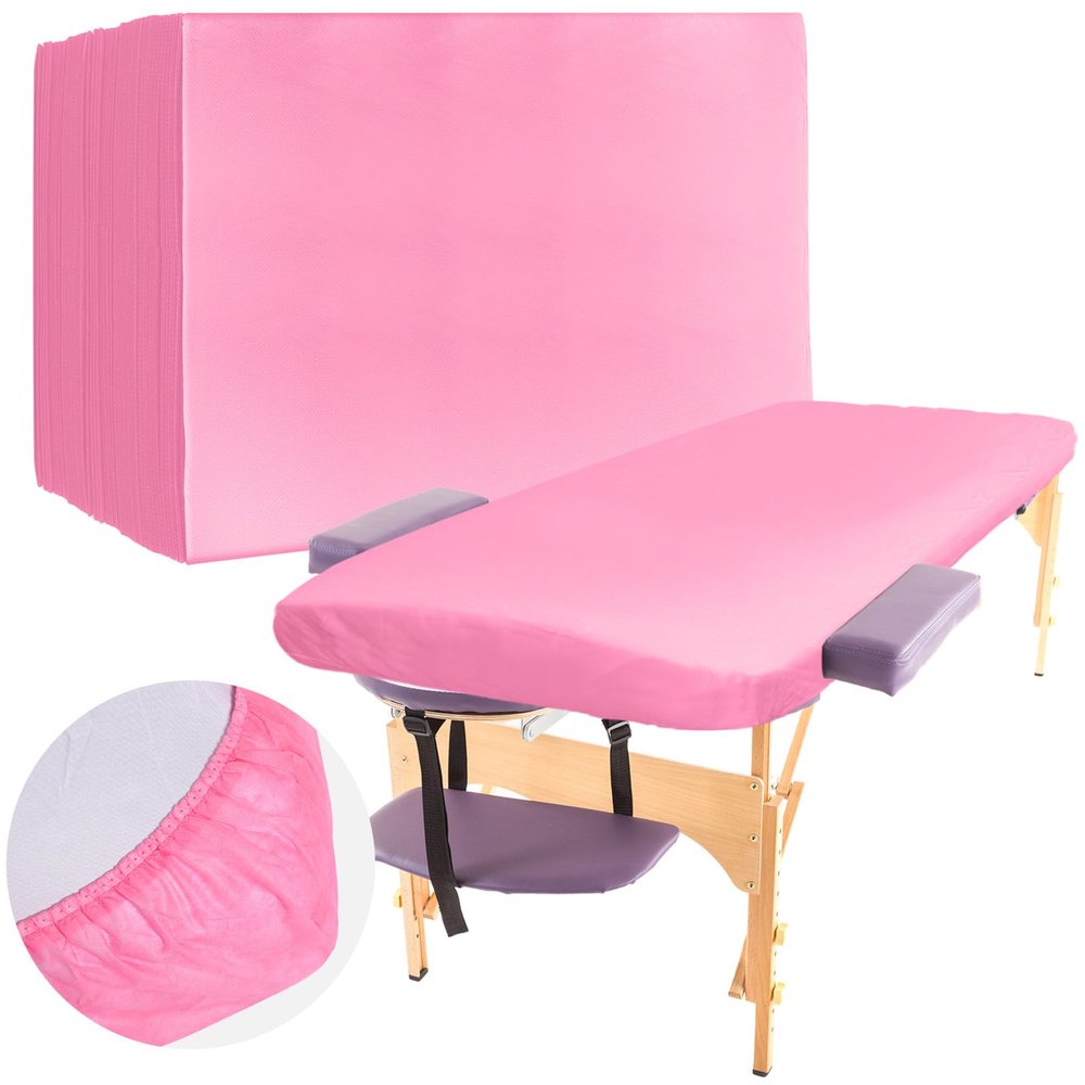 Buryeah 50 Pcs Massage Table Sheets 39 x 87 Inch Disposable Fitted Bed Sheets Thickened Spa Bed Covers Soft Non Woven Massage Table Cover for Spa Salon Body Facial Beauty(Pink)
