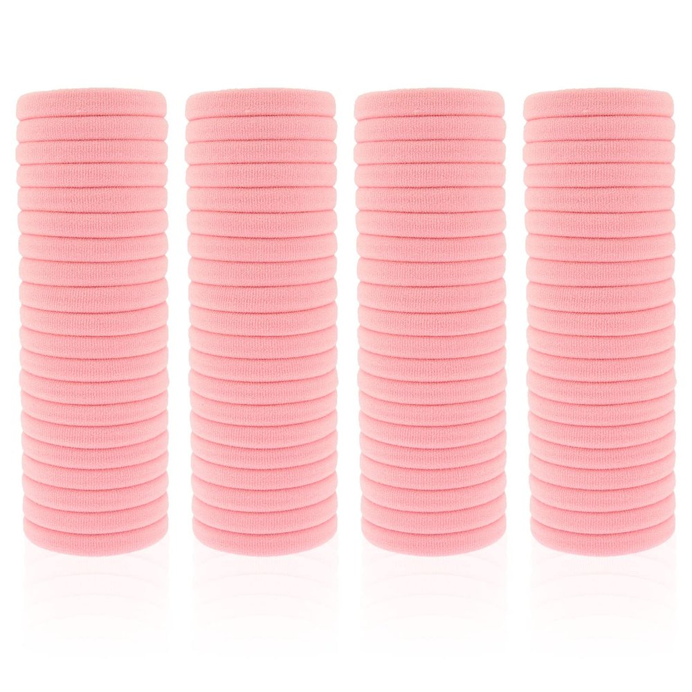 100 Pack Seamless Hair Ties for Women Girls Ponytail Holders for Thick Hair (light pink)
