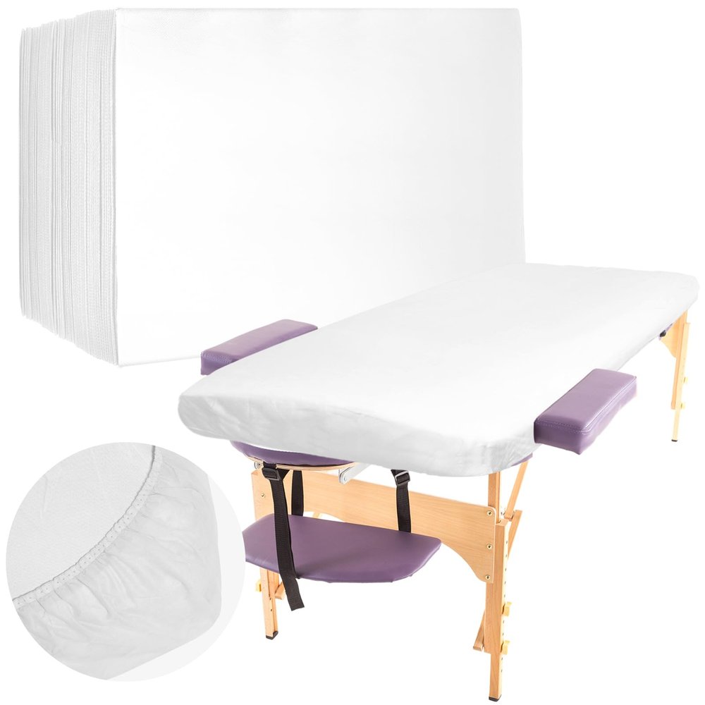 Buryeah 50 Pcs Massage Table Sheets 39 x 87 Inch Disposable Fitted Bed Sheets Thickened Spa Bed Covers Soft Non Woven Massage Table Cover for Spa Salon Body Facial Beauty(White)