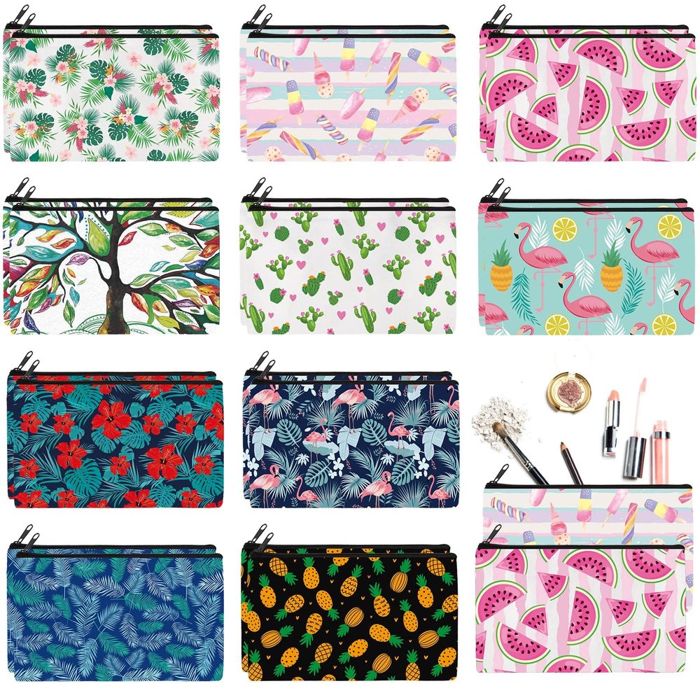 Reginary 20 Pieces Cosmetic Bags Bulk for Women Flamingo Watermelon Cactus Roomy Makeup Bags Gifts with Zipper Summer Beach Toiletry Bag Pouch Travel Accessory Organizer Gifts, 7 x 4.3 Inches