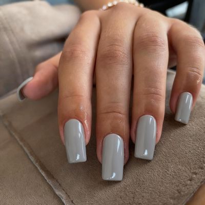 KXAMELIE Grey Press-on Medium Coffin Nails - Reusable, Natural, Thick, Solid Color, 24 Long Square Nails