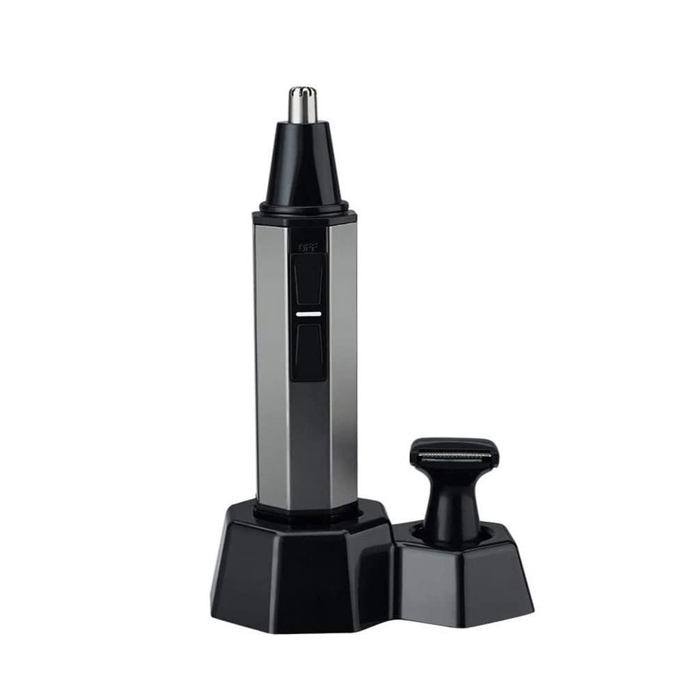QIYUDS Ear and Nose Hair Trimmer Clipper 2 in 1 Painless Eyebrow and Facial Hair Trimmer for Men and Women, Battery-Operated, IPX7 Waterproof Dual Edge Blades for Easy Cleansing