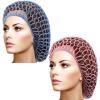 Waydress 2 Pieces Mesh Hair Net Rayon Knit Snood Women Crocheted Sleep Cap (Blue, Pink) view 1