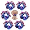 6 Pcs Bright Hologram Metallic Dance Recital Hair Scrunchies Cheer Majorette Scrunchie Hair Holder Bobbles Elastics Ponytail Holders Hair Wrist Ties Bands Cloth Scrunchies for Show Gym Dance Party Club Girl (Blue Brown) view 1