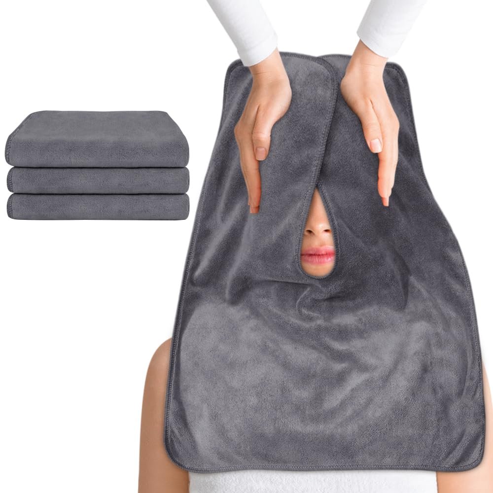 SINLAND Microfiber Esthetician Towels for Facials Mask Removing Face Wrap Soft Facial Cloth with Split Design Spa Towels for Facial Steam Massage and Cleansing 3 Pack