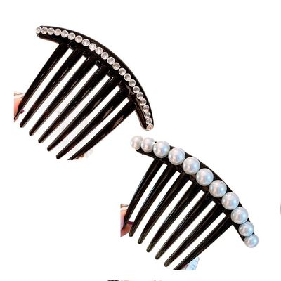 2 Pcs Vintage Pearl Black Hair Side Combs Clip Hair Accessories Hair Hairpins Twist Comb Rhinestone Decorative for Women Accessories