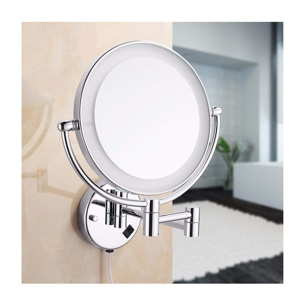9 Inch Wall Mounted Makeup Mirror Vanity Mirror LED Lighted with 3X Magnification Round Double-Sided Shaving Mirror 360 Free Rotation Extendable and Chrome Finished for Bathroom, Spa and Hotel
