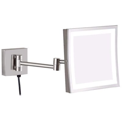 Makeup Mirror with LED Light and Magnification, 8 inch Brass Bathroom Wall-Mounted Shaving Vanity Mirror, 360 Rotation and Extendable Mirror with Plug,Chrome,3X (Color : Nickel, Size : 5X)