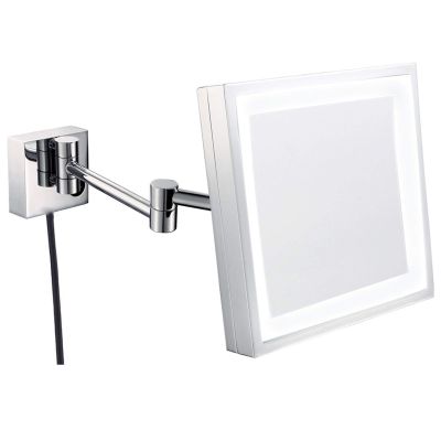 NOVOCE Makeup Mirror with LED Light and Magnification, 8 inch Brass Bathroom Wall-Mounted Shaving Vanity Mirror, 360 Rotation and Extendable Mirror with Plug,Chrome,3X (Color : Chrome, Size : 3X)