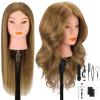 Mannequin Head with 100% Real Hair for Cosmetology, CENOZ 18" Light Brown Hairdresser Training Head with Clamp Holder and Tool, Doll Head Mannequin Head for Hair Styling Practice view 1