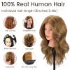 Mannequin Head with 100% Real Hair for Cosmetology, CENOZ 18" Light Brown Hairdresser Training Head with Clamp Holder and Tool, Doll Head Mannequin Head for Hair Styling Practice view 2