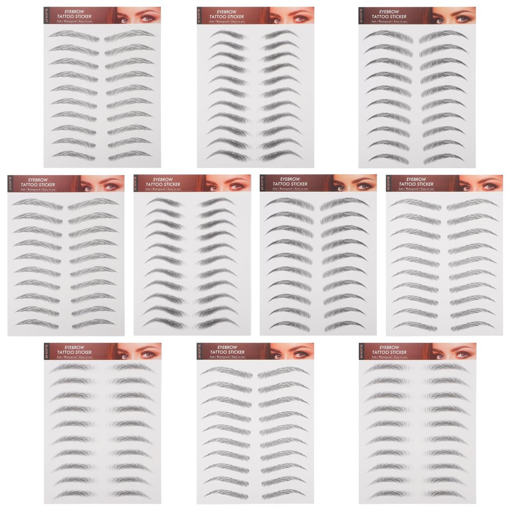 Lurrose Eyebrow Sticker: 10 Sheets 51 Pairs Black Hair-like Eyebrow - Grooming Shaping Tattoo Brow for Women Makeup Supplies, 5 Style