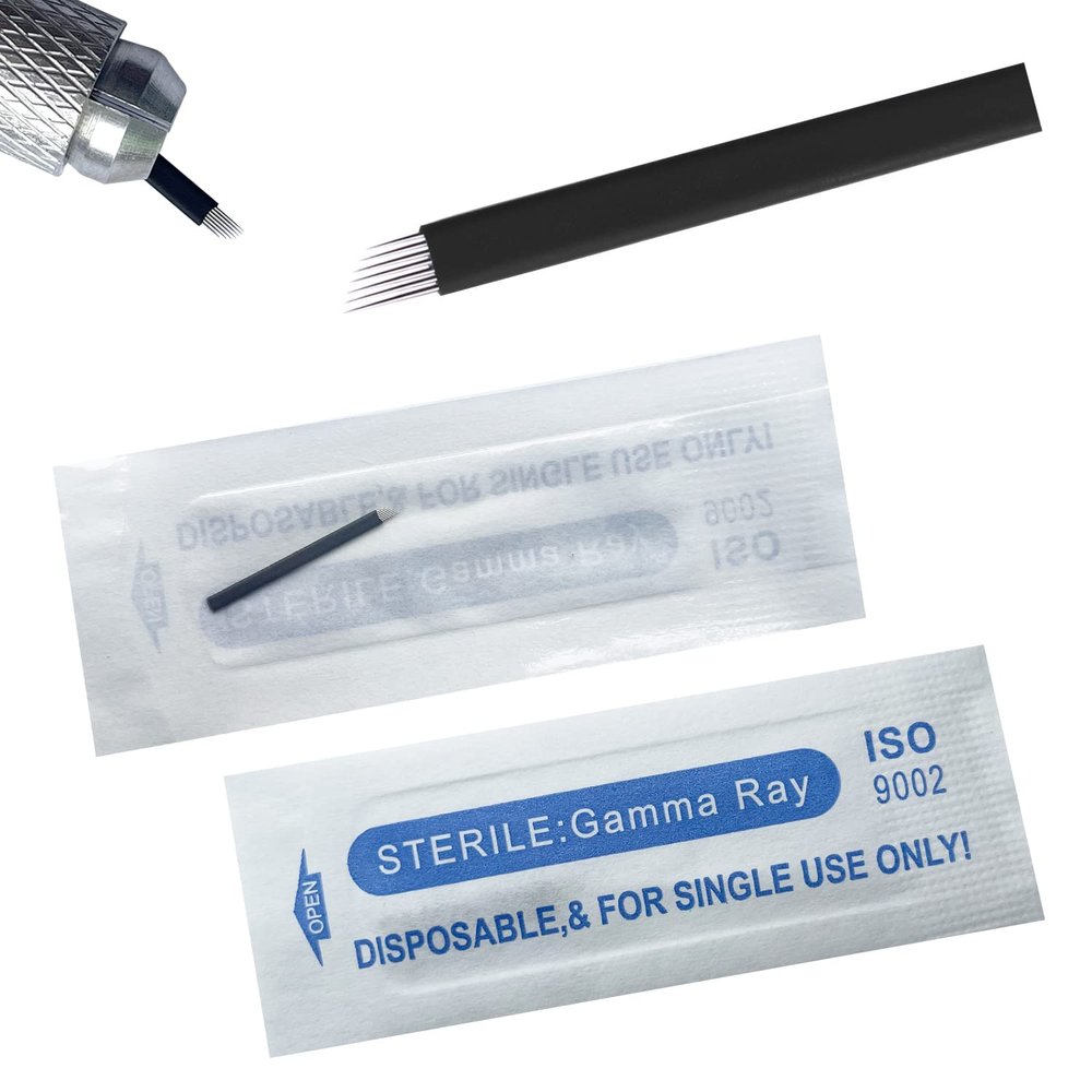 0.18mm Microblading Needles,Disposable Eyebrow Tattoo Needles for Permanent Makeup Machine Supplies Manual (Black S7)