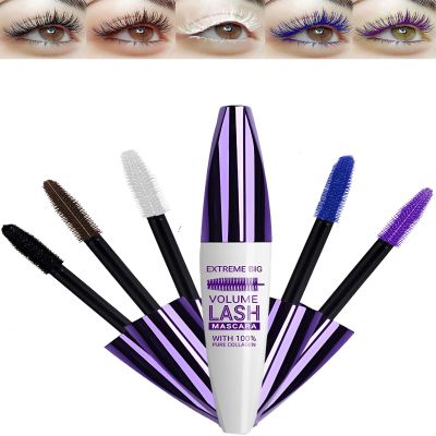 5D Waterproof Colored Mascara Volume and Length,5 Color Black Brown White Blue Purple Fiber Mascara for eyelashes, Longlasting Curling rimel de pestaas,Christmas Eye Makeup Gift Set for Women Girl